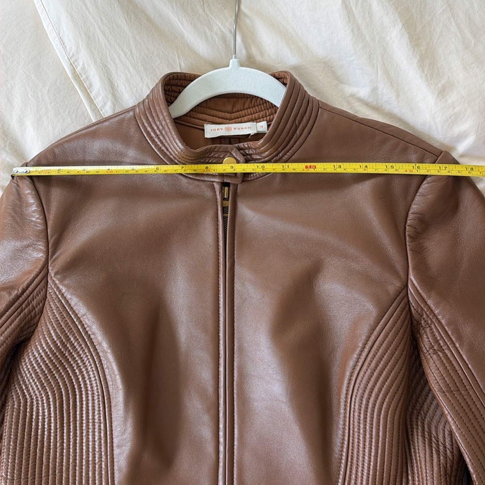 Tory Burch Calista Brown Leather Riding Jacket 14 - Picture 8 of 11